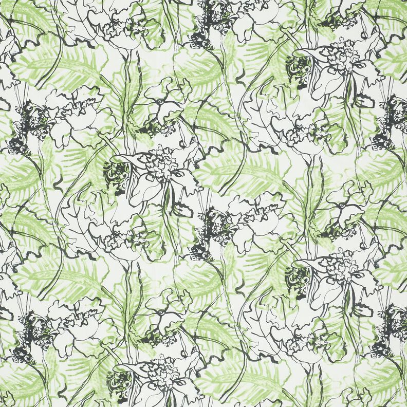 Směs bavlny a hedvábí s abstraktními květy – slonová kost/májově zelená,  image number 1