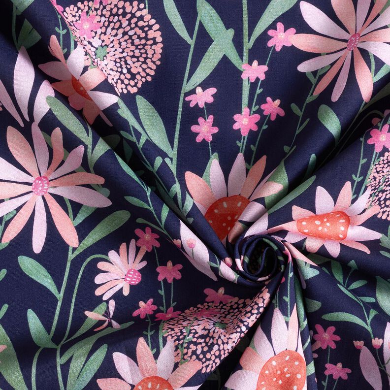 Bavlněný popelín velké luční květiny digitální potisk | Poppy Fabrics – noční modrá,  image number 3