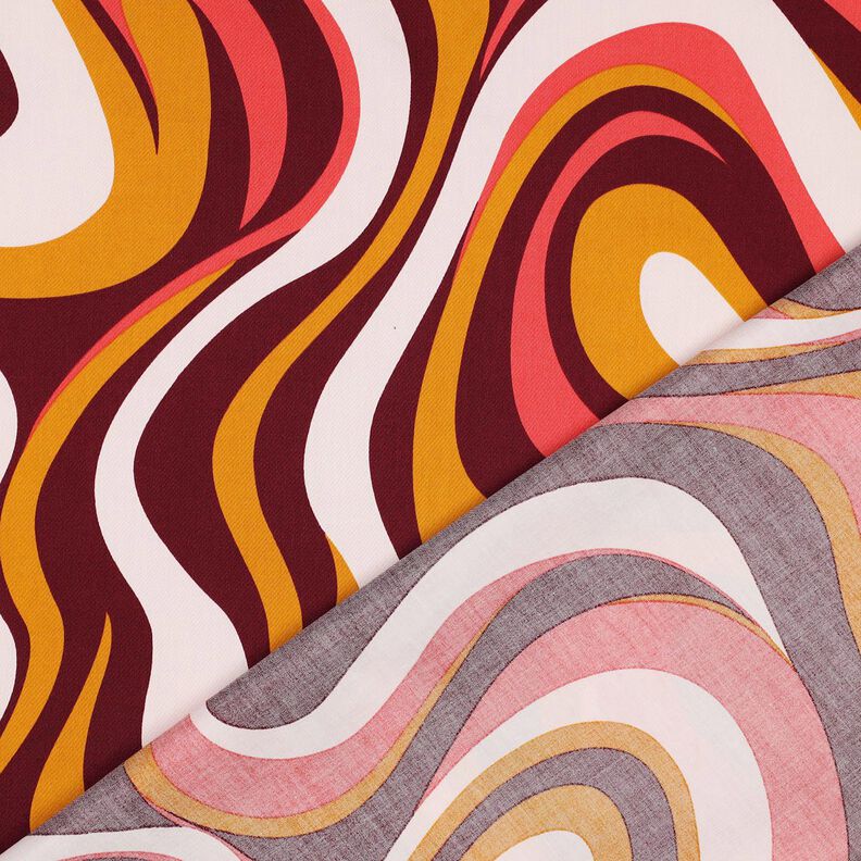 Bavlněný satén Retro vlny | Poppy Fabrics – bordó/kari žlutá,  image number 4