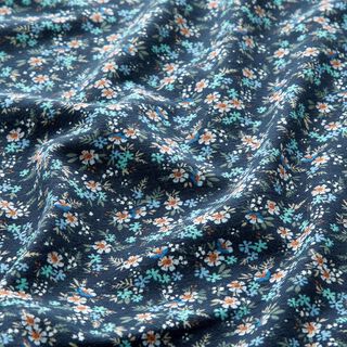 Bavlněný žerzej Moře květin – noční modrá/eukalyptová, 
