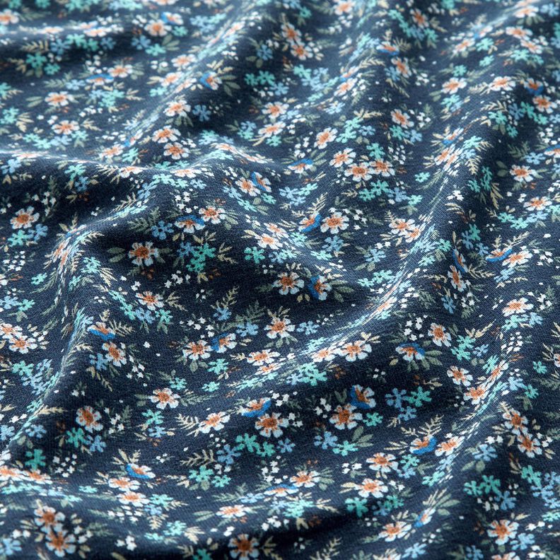 Bavlněný žerzej Moře květin – noční modrá/eukalyptová,  image number 2