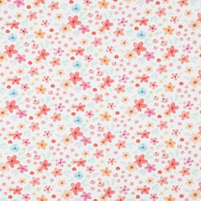GOTS Bavlněný žerzej Barevné květy digitální potisk | Poppy Fabrics – bílá/meruňková, 