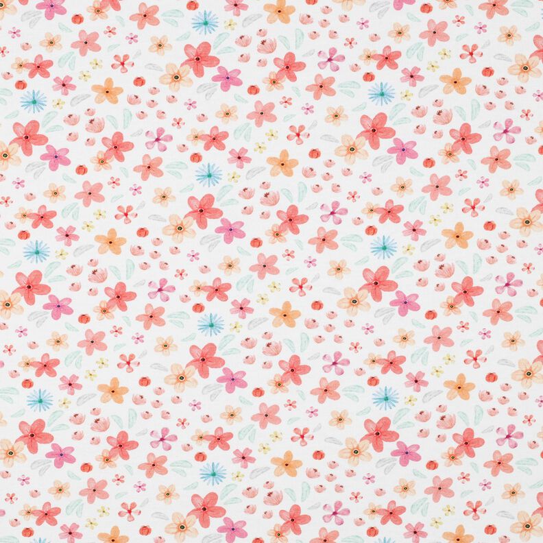 GOTS Bavlněný žerzej Barevné květy digitální potisk | Poppy Fabrics – bílá/meruňková,  image number 1