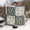 Saténový panel - vlaštovky | Katia Fabrics – antracitová/kremová,  thumbnail number 5