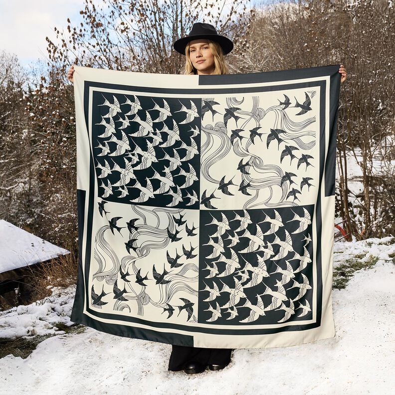 Saténový panel - vlaštovky | Katia Fabrics – antracitová/kremová, image number 5