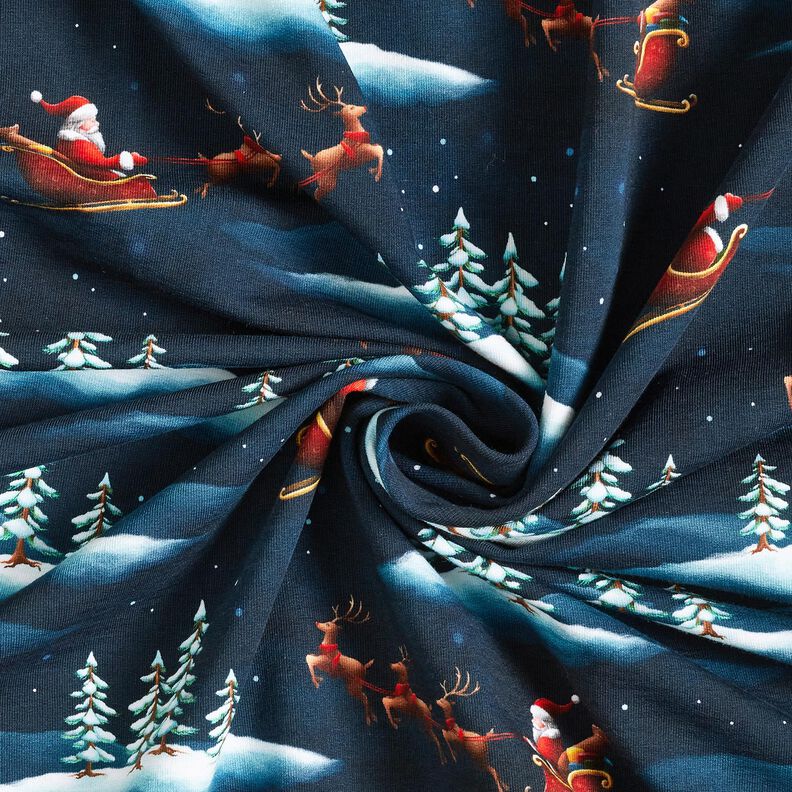 Francouzské froté letní teplákovina Santa Claus přichází | Glitzerpüppi – noční modrá/chili, image number 3