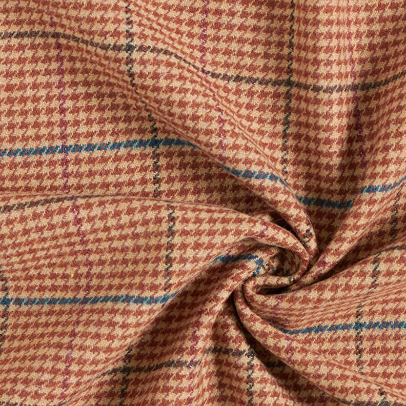 Kabátová tkanina Houndstooth kostkovaná s třpytivým efektem – béžová/mědená, image number 3