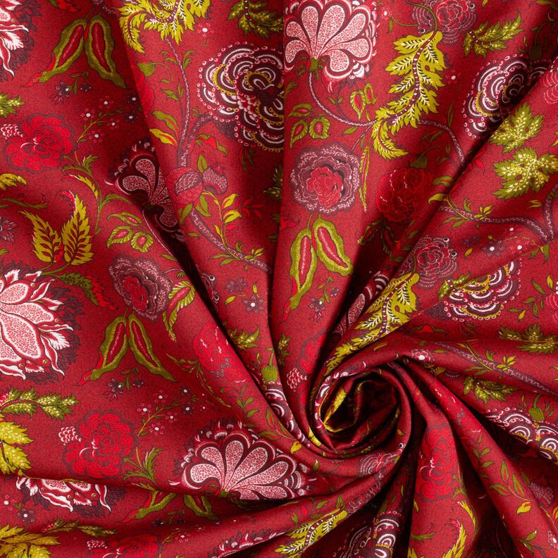 Viskózová tkanina Paisley květiny – karmínově červená/ohnivě červená,  image number 3