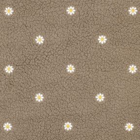 Plyš teddy Vyšívané kytičky | Poppy Fabrics – tmavá taupe, 