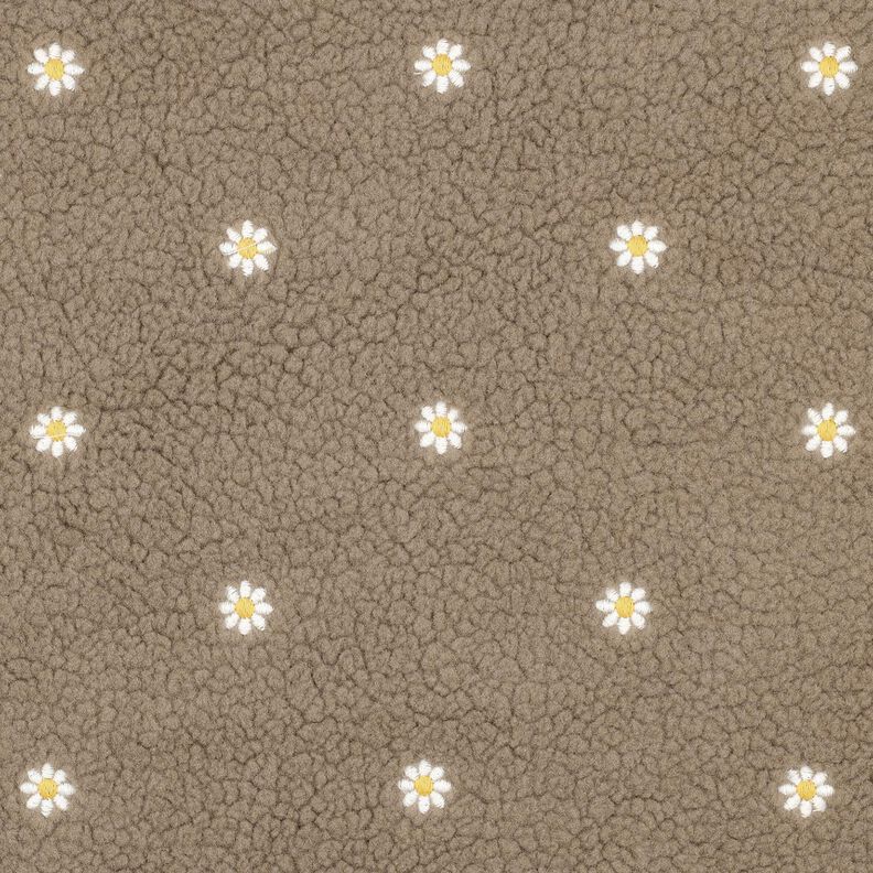 Plyš teddy Vyšívané kytičky | Poppy Fabrics – tmavá taupe, image number 1
