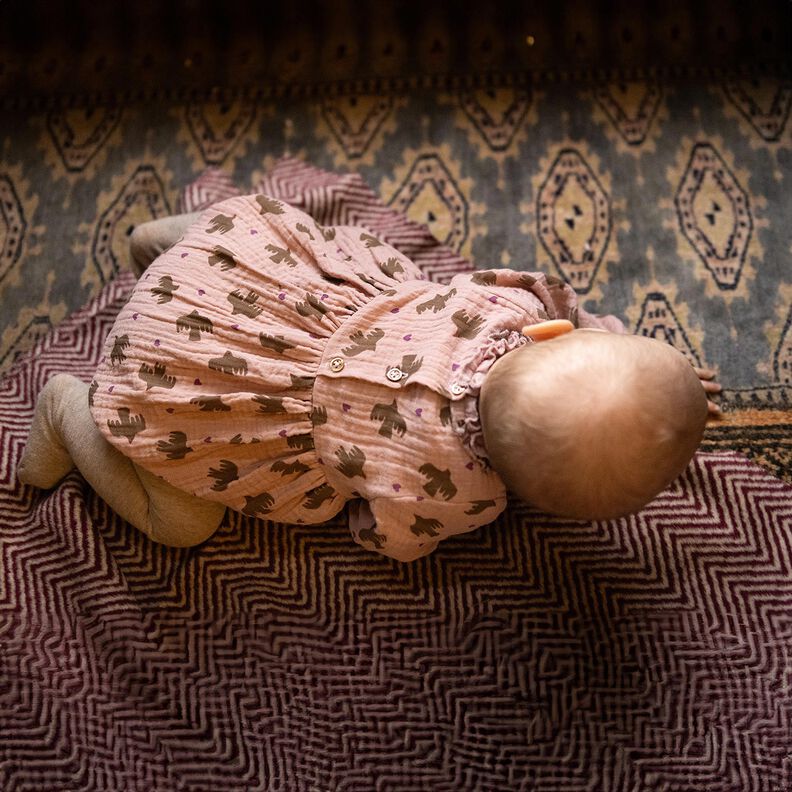GOTS Mušelín / dvojitá mačkaná tkanina Ptáci a srdce | Poppy Fabrics – starorůžová, image number 8