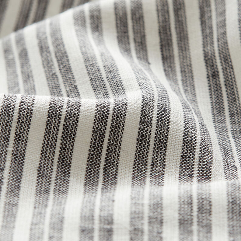 Směs lnu a bavlny proužek široký – černá/vlněná bílá,  image number 2