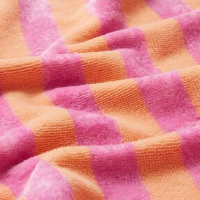 Froté látka Bambus Široké pruhy – světle oranžová/pink, 