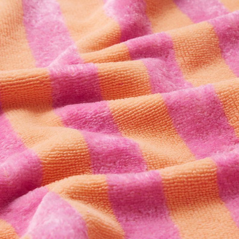 Froté látka Bambus Široké pruhy – světle oranžová/pink, image number 3