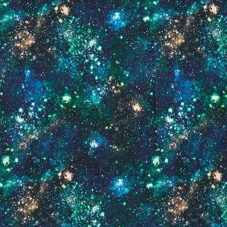 Bavlněný žerzej Vesmír digitální potisk – namornicka modr,  image number 1