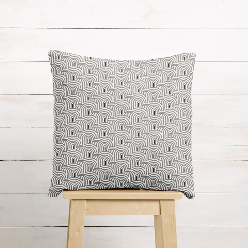 Dekorační látka Polopanama Minimalistické oblouky – bílá/šedá, image number 6