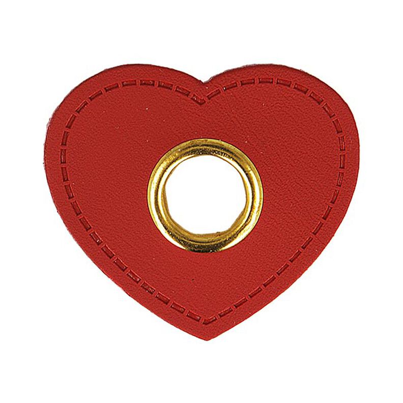 Nášivka s očkem koženková srdíčko  [ 4 ks ] – karmínově červená,  image number 1