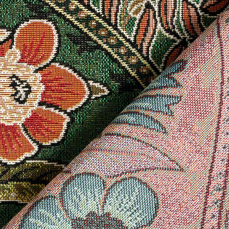 Dekorační látka Gobelín Květinové ornamenty – zelená/světle oranžová, image number 4