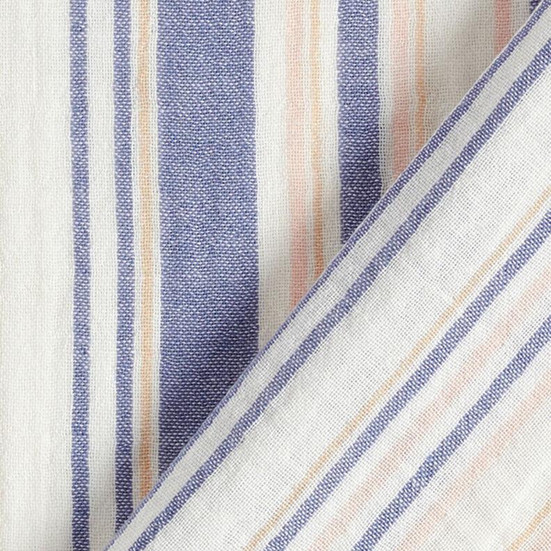 Mušelín / dvojitá mačkaná tkanina Pruhy barvené v přízi | Poppy – bílá/namornicka modr,  image number 4