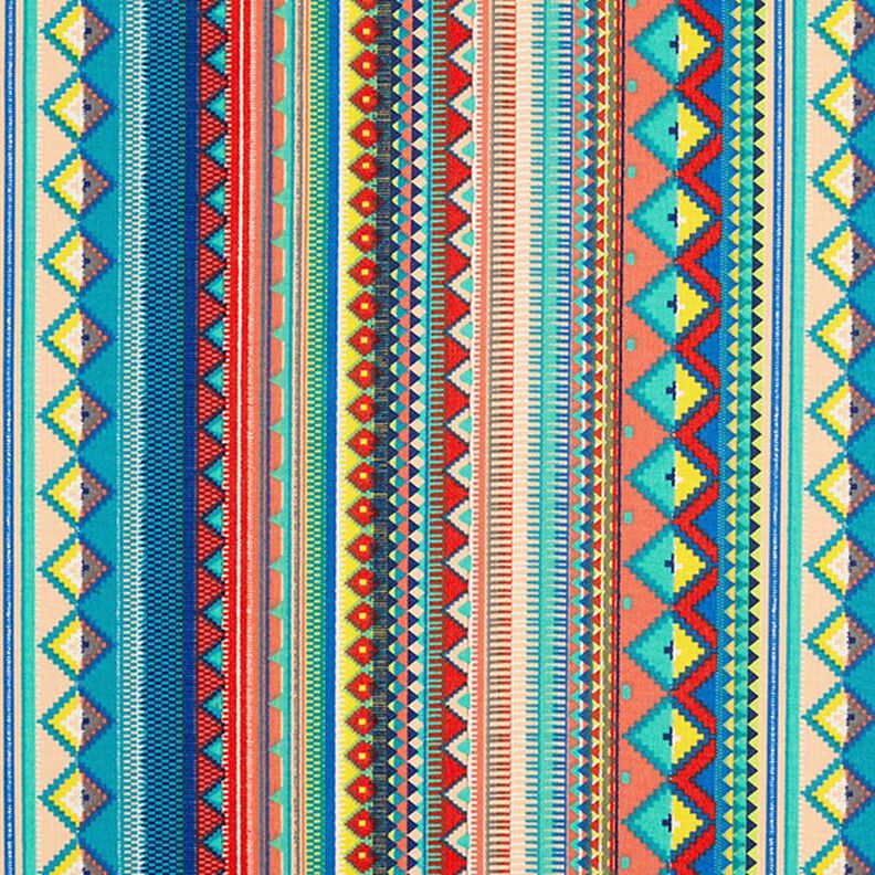 Povrstvená bavlna Etno proužky – modrá/oranžová,  image number 1