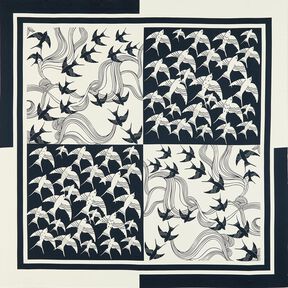 Saténový panel - vlaštovky | Katia Fabrics – antracitová/kremová, 