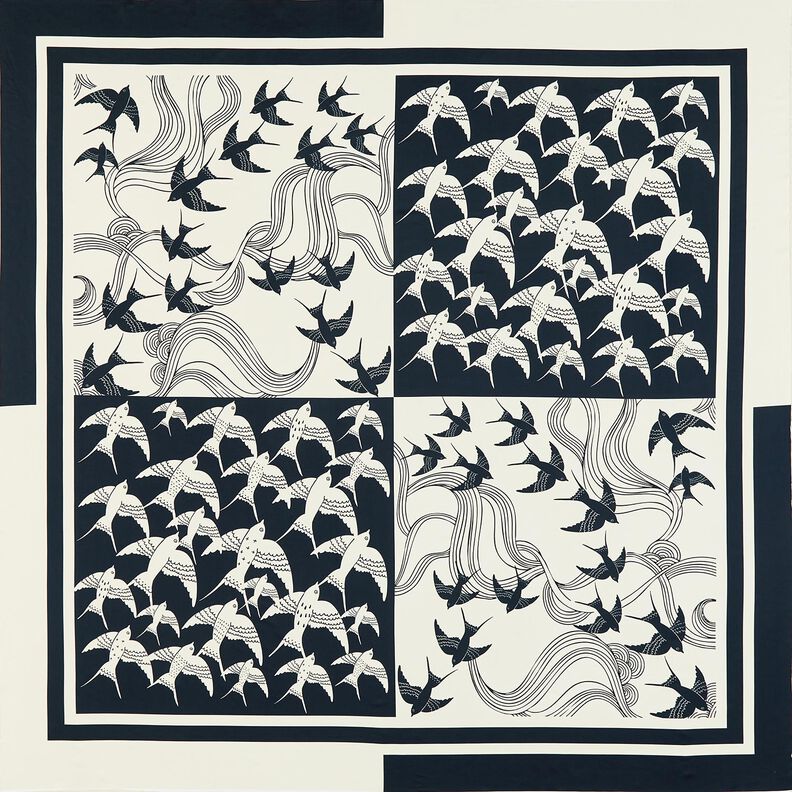 Saténový panel - vlaštovky | Katia Fabrics – antracitová/kremová, image number 1