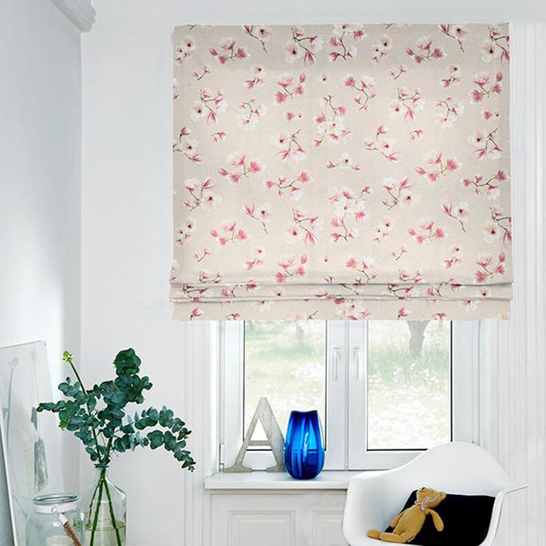 Dekorační látka Polopanama Květ magnolie – slézová/přírodni, image number 6