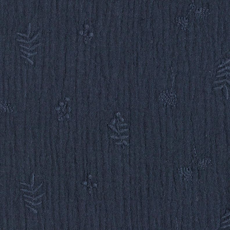 Mušelín / dvojitá mačkaná tkanina Výšivky květin a větví – namornicka modr,  image number 1