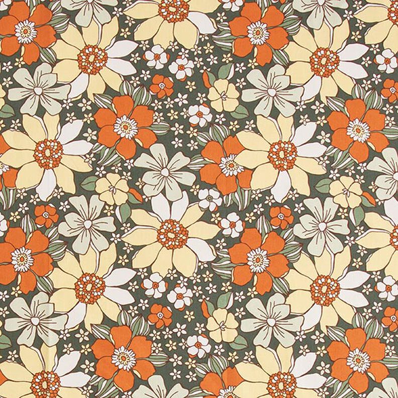 Bavlněná látka Kreton Retro květiny – světle oranžová/světle žlutá,  image number 1