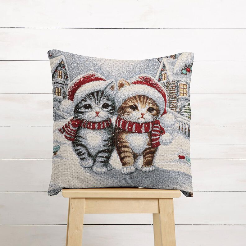 Dekorační panel Gobelín Vánoční kočky – světle modra/karmínově červená,  image number 5