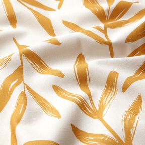 Dekorační látka Polopanama Minimalistické listy – hořčicove žlutá/přírodni, 