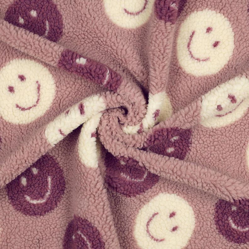Plyš teddy Smajlíci | Poppy Fabrics – tmavě starorůžová/vlněná bílá,  image number 3