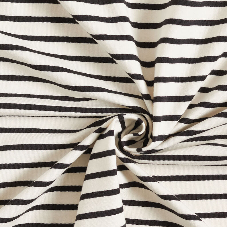 Bavlněný žerzej Široké a úzké pruhy – kremová/černá,  image number 3
