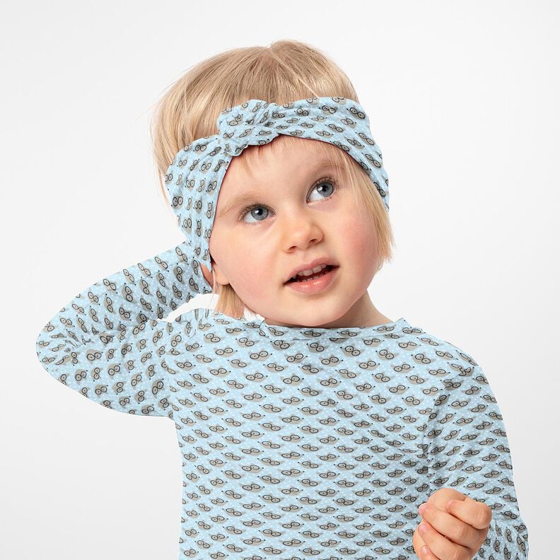 Bavlněný žerzej Liška s brýlemi – baby modra,  image number 6