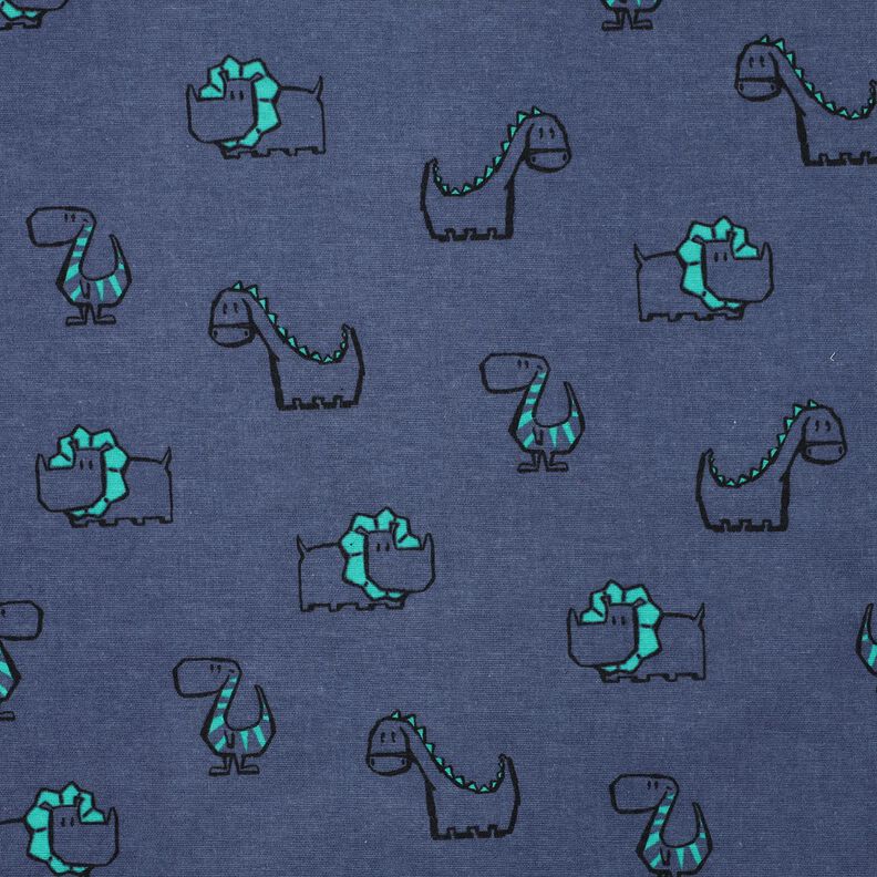 Bavlněný flanel Drzí dinosauři | Poppy Fabrics – džínově modrá/smaragdově zelená, image number 1