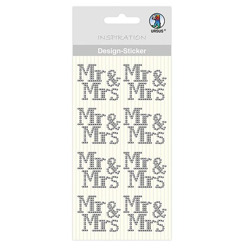 Designová nálepka Mr & Mrs [ 8 ks ] – stříbrná kovový,  image number 1