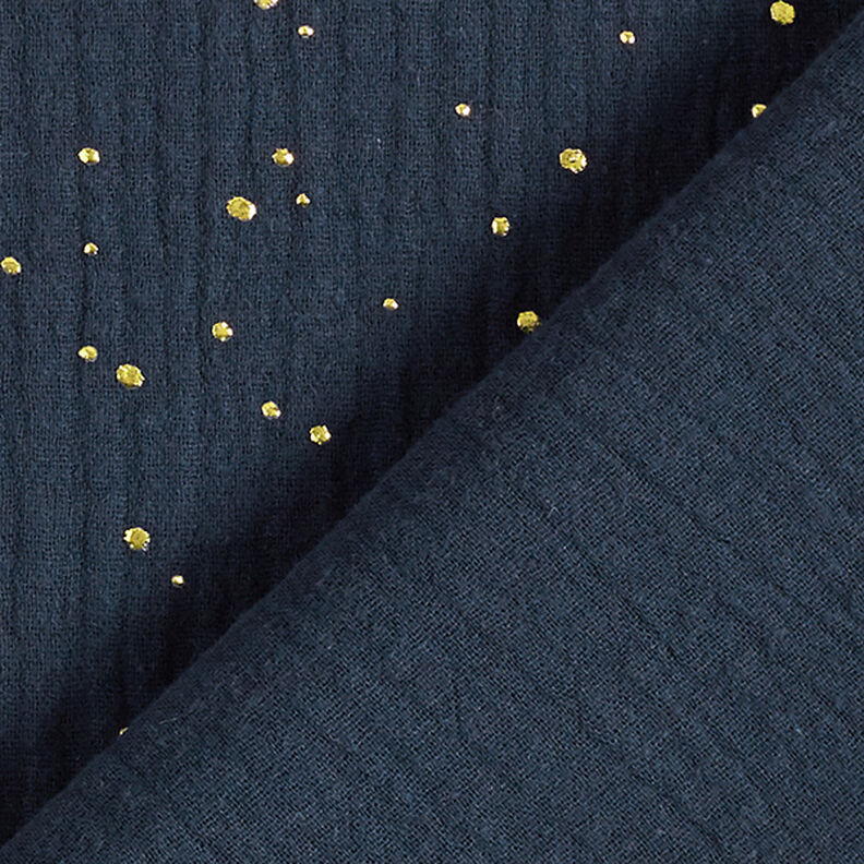 Bavlněný mušelín Rozptýlené zlaté tečky – namornicka modr/zlatá,  image number 4
