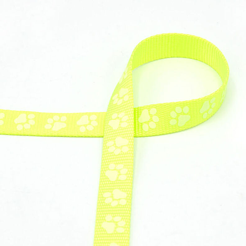 Reflexní tkaná páska Vodítko pro psa Tlapky [20 mm] – žlutá neonová,  image number 2