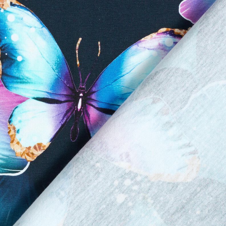 Bavlněný žerzej Motýli ginkgo | Glitzerpüppi  – noční modrá,  image number 4