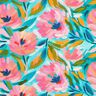Dekorační látka Bavlněný kepr Malované květy  – růžová/tyrkysová,  thumbnail number 1