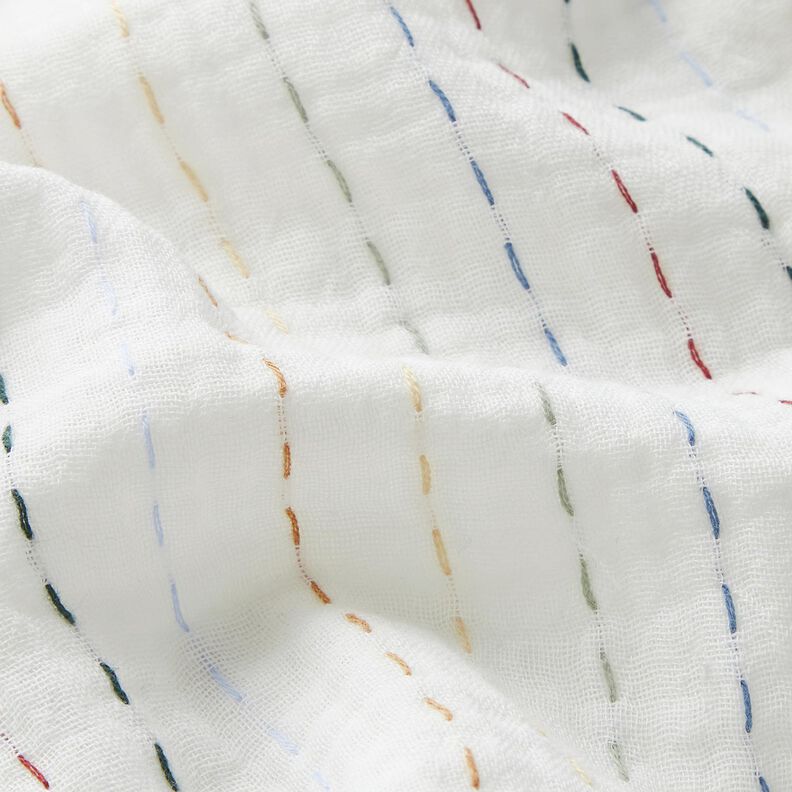 Mušelín / dvojitá mačkaná tkanina Barevné proužky – vlněná bílá,  image number 2