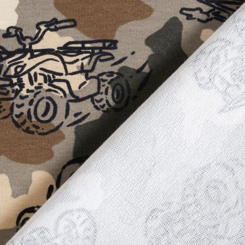Francouzské froté letní teplákovina Maskáčové monster trucky  – taupe (šedohnědá),  image number 4