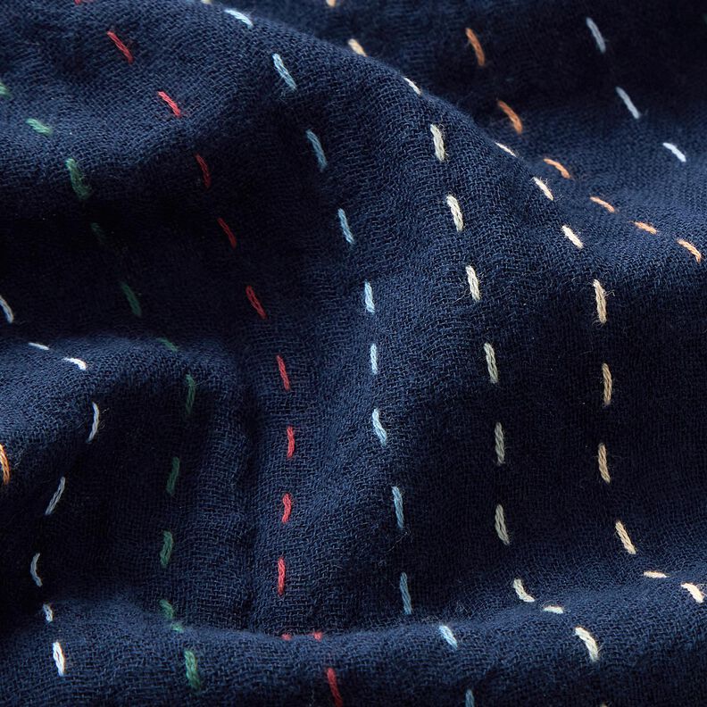 Mušelín / dvojitá mačkaná tkanina Barevné proužky – namornicka modr,  image number 2