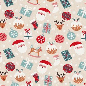 Dekorační látka Plátno Roztomilé vánoční motivy – přírodni/eukalyptová, 