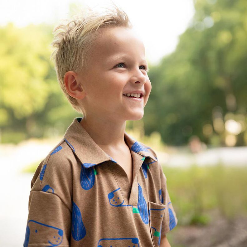 Bavlněný žerzej Psi | Poppy Fabrics – světle hnědá/královská modr,  image number 5