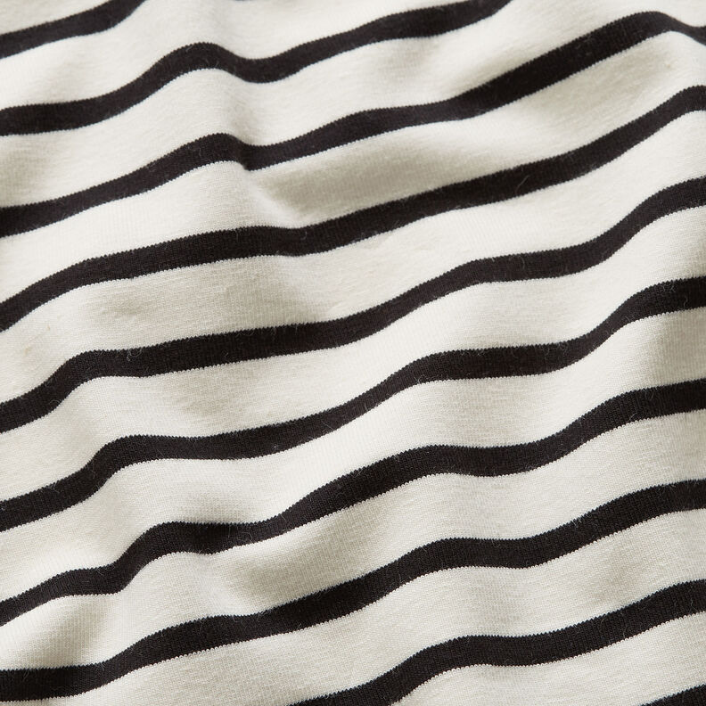 Bavlněný žerzej Široké a úzké pruhy – kremová/černá,  image number 2