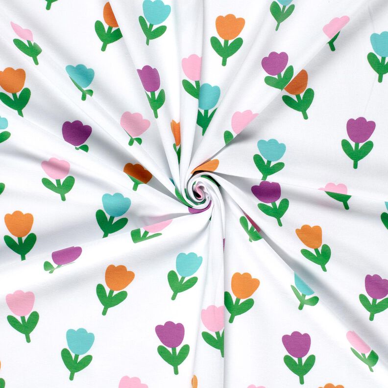 Bavlněný žerzej Stylizované tulipány – bílá/červenofialková,  image number 3