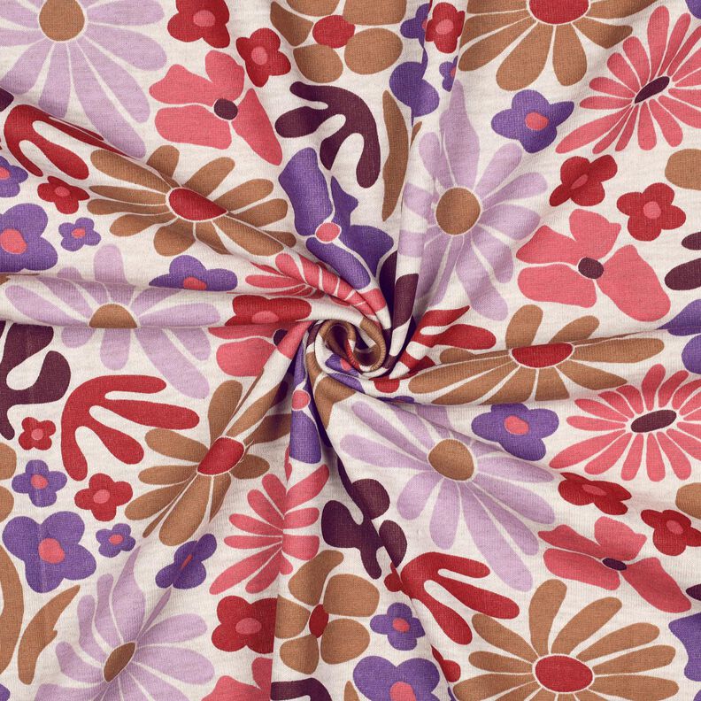 Teplákovina počesaná Velké květiny | Poppy Fabrics – přírodni/merlot,  image number 3