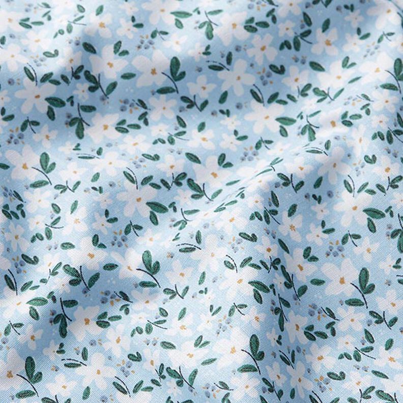 Organická bavlna popelín jemné květy – nebeská modrá,  image number 2