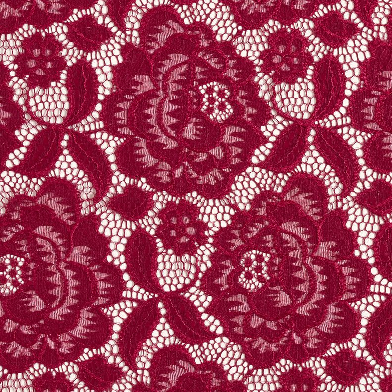 Elastická krajka Květy a listy – tmavě červená,  image number 1